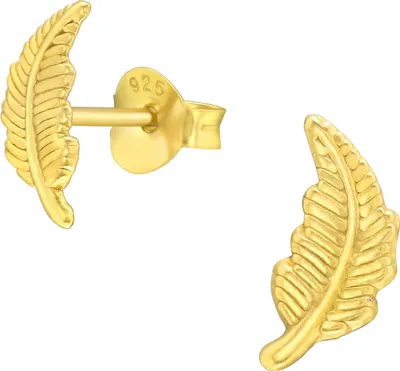 Produktbild von 925 Sterling Silber Ohrstecker vergoldet mit Feder