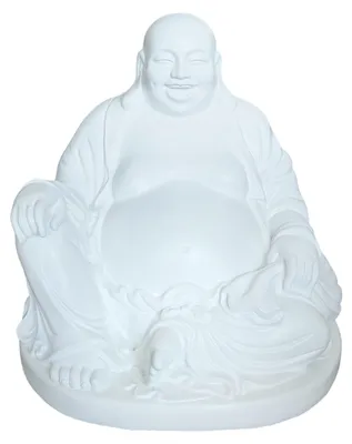 Produktbild von Relaxdays Buddha Figur lachend, 45 cm, Gartenfigur, Vintage Dekofigur Wohnzimmer, wetterfest, frostsicher, weiß
