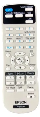 A remote control for an Epson projector is shown against a white background.