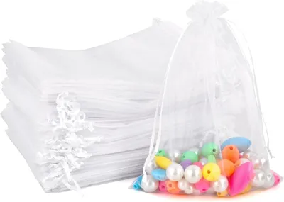 Produktbild von 100 Stück Weiße Organzasäckchen Groß, 17x23 cm, Organzabeutel für Schmuck und Geschenke - Tüten für verschiedene Anlässe