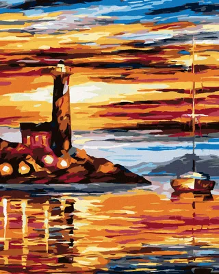 Produktbild von Diamondi - Diamond painting - LEUCHTTURM UND SEGELBOOT, 40X50 cm, ohne Keilrahmen