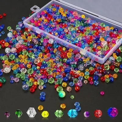 Immagine prodotto di 1000 pezzi perle di vetro sfaccettato colorato per infilare 3/4/6/8 mm con scatola di immagazzinamento - perle di pietra preziosa per la creazione di gioielli
