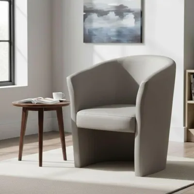 Produktbild von Sessel Dpanett, Wohnzimmersessel, gepolsterter Sitz, Stuhl mit Armlehnen aus Kunstleder, 64x63h76 cm, Grau