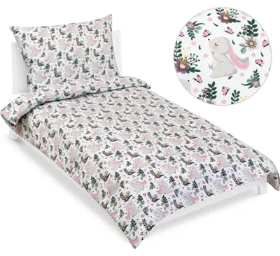 Image de Linge de lit enfant KING GREY, PINK, coton uni, 140x200cm + 70x90cm