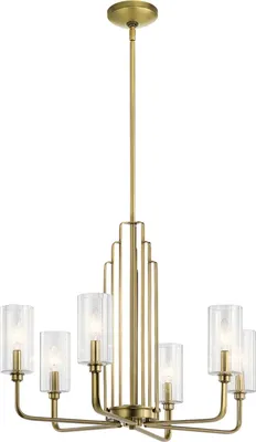 Produktbild von Kronleuchter Glas Metall E14 68,6 cm breit H: max. 169,8 cm in Messing gebürstet Jugendstil