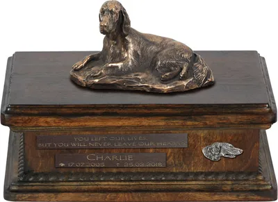 Zdjęcie produktu dla Seter angielski, Laverack - urna na psie prochy, personalizowana urna ze statuetką, drewniana urna z psem marki Art-Dog