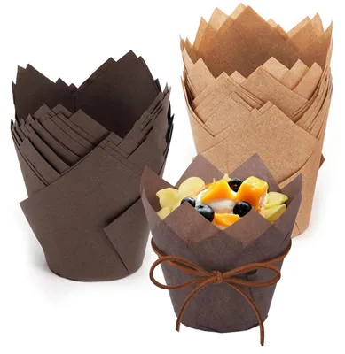 Image de Moules à muffins en papier, motif tulipes, 100 pièces, couleurs marron et café