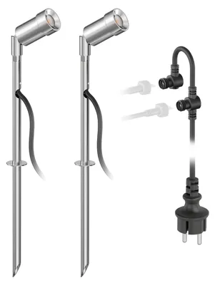 Produktbild von ledscom.de LED Gartenstrahler Spico mit Erdspieß für außen IP44 je 105lm warm-weiß 2er Set – Spico / Aluminium / Lichtfarbe: Warmweiß