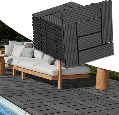 Zdjęcie produktu dla Płytki tarasowe Eikuavons z kompozytu WPC, 30 x 30 cm, zestaw ekonomiczny 110 sztuk na 10 m², do podłóg ogrodowych i balkonowych z systemem drenażowym i systemem zatrzaskowym