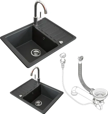 Obrázok produktu pre Kuchynský drez Bergstrom  čierna 57.5 x 46 cm s miestom na sušenie, Model 12551
