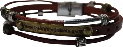 Produktbild von Herren-Armband, Kunstleder, Edelstahlschnalle, Retro, 3-lagig, Buchstabe, gebogen, Hip-Hop-Stil, leichte Motorradkette, Party- und Clubschmuck