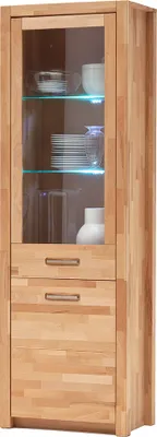 Produktbild von Vitrine links mit LED-Beleuchtung, Kernbuche massiv geölt, FOSSANO-06