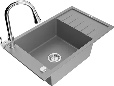 Immagine prodotto di Mexen Elias lavello in granito 1 vasca con sgocciolatoio e rubinetto da cucina Elia, grigio - 6511-71-670101-00