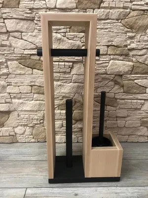 Immagine prodotto di Set da toilette naturale Portarotolo in legno con scopino 63 cm