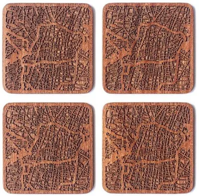 Immagine prodotto di Set di sottobicchieri in legno con mappa di Città del Messico, 4 pezzi