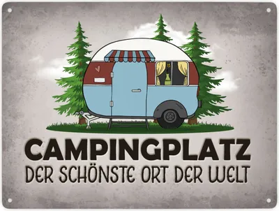 Produktbild von Campingplatz Metallschild XXL mit Wohnwagen Motiv Schild Blechschild