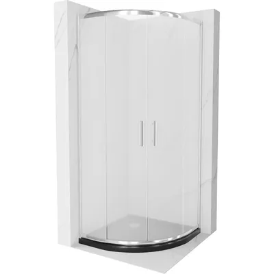 Image de Mexen Rio paroi de douche semi-circulaire 90 x 90 cm, motif Rhinestone, Chrome + receveur de douche Flat, Noir - 863-090-090-01-30-417