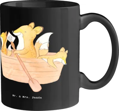 Produktbild von Mr. & Mrs. Panda Henkelbecher Kanu Lebensweg - Schwarz - Geschenk, Teetasse, Sportler, Teamsport, Trinkbecher, Teepott, Pott, Abenteuer, haferl, Kaffeetasse, Fluss