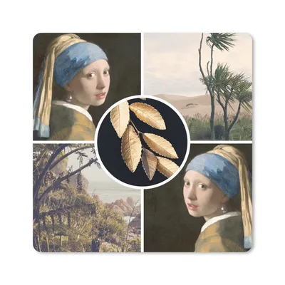Produktbild von MuchoWow® Mauspad Mousepad Mädchen mit Perlenohrring - Natur - Collage 20x20 cm - Mousepads - Maus Mat - Pad - Mausunterlage - Desk Mat - Bureauartikeln