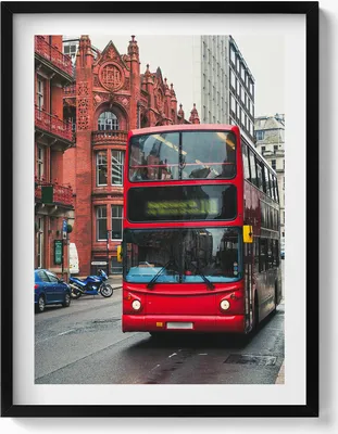 Produktbild von Bus in Birmingham Vereinigtes Königreich– Wandbild mit Rahmen – Gerahmtes Bild  – Wanddekoration – 60x80 cm –  Schwarz Rahmen
