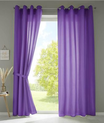 2er Set Vorhänge Schal Ösen »Berlin« HxB 245x140 cm Lila Blickdicht Microsatin Lichtdurchlässig Uni Matt, 20405N2
