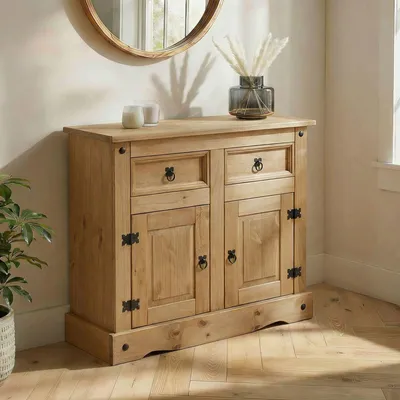 Produktbild von Kommode SALSA, Kommode Kiefer massiv gebeizt, mit 2 Schubladen und 2 Türen, Landhausstil, Landhaus, Buffetschrank