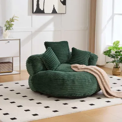 Zdjęcie produktu dla AIORBER Cord Worek do siedzenia z wysokim oparciem i podłokietnikami, fotel typu beanbag XXL z 3 poduszkami, wygodny dla dorosłych i dzieci, bez montażu, kolor szmaragdowy