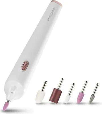 Immagine prodotto di Set manicure/pedicure a batteria - MEDISANA - MP 900 - 5 accessori - Illuminazione di precisione a LED - Bianco