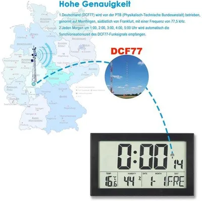 Obrázek produktu pro Digitální nástěnné hodiny s podsvícením, digitální rádiobudík s ukazatelem teploty a vlhkosti, černé, 20,1 x 12,4 cm