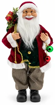 Productafbeelding van Benza – Kerstman met Kerstballen en Cadeauzak – 60 cm – Bordeauxrood en Groen – Staande Kerstdecoratie – 1 Stuk