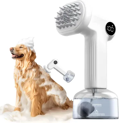 Produktbild von Elektrischer Hundeshampoo-Spender mit Bürste, Shampoo-Schäumer für Hunde und Katze, Schaumshampoo-Spender für kurzes und langhaariges Haustier