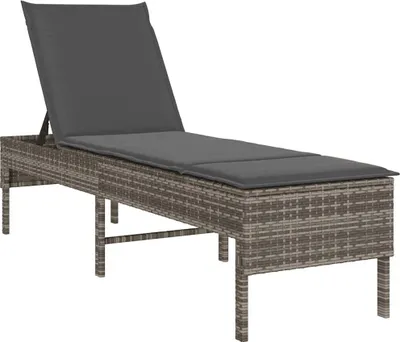 Produktbild von Sonnenliege mit Auflage Grau 55x200x44 cm Poly Rattan