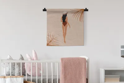 Produktbild von MuchoWow® Wandteppich Wandbehang Sommer - Frau - Pastell 60x60 cm Tapisserie Dekoration Wandtuch - Dekorationen - Wand Decke