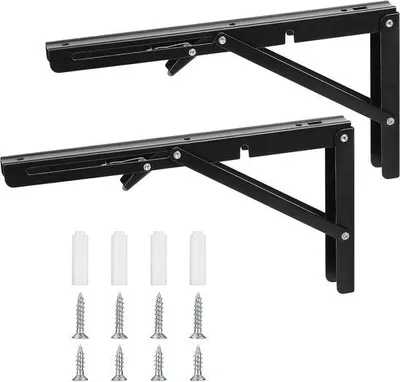 Zdjęcie produktu dla Składany wspornik narożny – żelazny narożnik – składany – 90 stopni – czarny – 30 cm