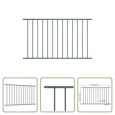 Produktbild von The Living Store Zaunfeld Pulverbeschichteter Stahl 1,7x1m Anthrazit