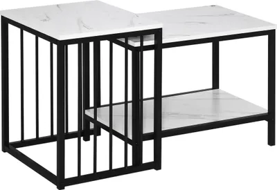 Produktbild von Fortuna Lai Couchtisch 2er-Set Beistelltisch, Kaffeetisch, Satztisch, Sofatisch im Moderndesign, Wohnzimmertisch mit Marmoroptik, für Schlafzimmer, Stahl