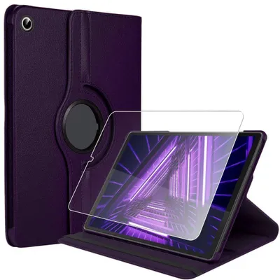 Image de Coque + Verre Trempé pour Lenovo Tab M10 FHD Plus 10,3 Pouces, Rotatif 360° Synthécuir Violet