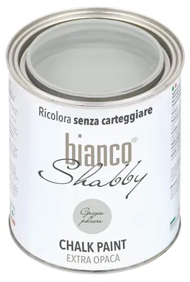 Produktbild von bianco Shabby® Grigio Polvere (Staubgrau) - (1 Liter) Chalk Paint Kreidefarbe auf Wasserbasis für alle Oberflächen – geruchsneutral, einfach zu verarbeiten, extra matt