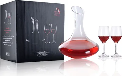Image de Coffret de décantation de luxe dans un coffret cadeau, comprenant un décanteur et 2 verres à vin, en verre transparent, 1,5 litre,