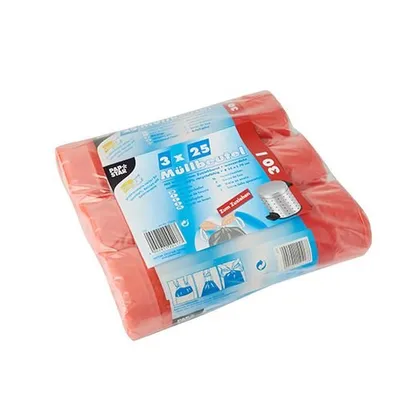 Produktbild von Müllbeutel mit Zugband, HDPE 30 l 70 cm x 55 cm rot 17 my