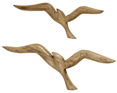 Wandobjekt Möwen aus Holz, maritimes Wandbild, 2er-Set