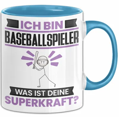 Produktbild von Baseballspieler Tasse Geschenk für Baseballspieler Geburtstag Lustiger Spruch Kaffee-Becher Was Ist Deine Superkraft (Blau)