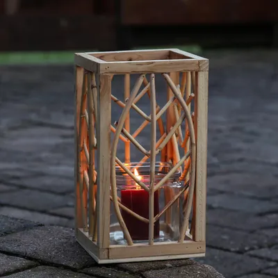 Produktbild von Laterne aus Rattan - Windlicht - mit Glaseinsatz - H: 30cm - natur