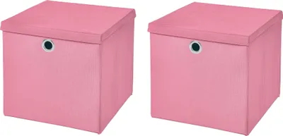Produktbild von 2 Stück Rosa Faltbox 28 x 28 x 28 cm Aufbewahrungsbox faltbar mit Deckel
