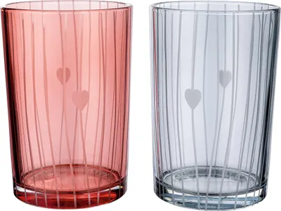 Image de Gilde Windlicht, zylindrisch, "Lines", Herzmotiv, gestreift, Glas, grau, rot, H. 18 cm, D. 12 cm 27237 4063387272374 2 Stück (2-fach sortiert)