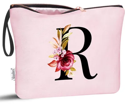 Image de Pochette de toilette avec les initiales R, rose, en coton, imperméable