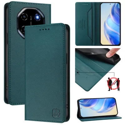 Image de Etui en cuir pour Blackview Shark 6, étui à rabat avec fentes pour cartes, portefeuille et support Vert foncé