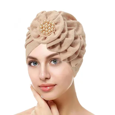 Produktbild von Damenmütze, einfarbig, modisch, Turbanmütze für Damen, bequem, dekorativ, Kopftuch für Damen und Mädchen, Beige