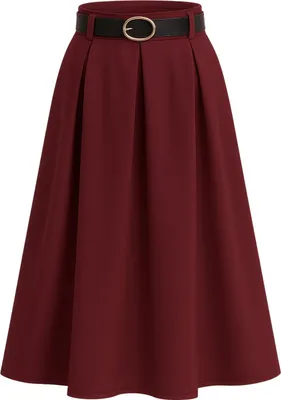 Produktbild von 430_Mississhop Damen A-Linien-Rock Eleganter Faltenrock mit Gürtel – mittellang Gr. 36-40 Bordeaux