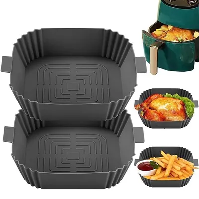 Produktbild von 2 Stück Silikonform Heißluftfritteusen Zubehör - Heißluftfritteuse Zubehör - Antihaftbeschichtete - wiederverwendbare - 19.5x16.5x5cm - Universaltyp
